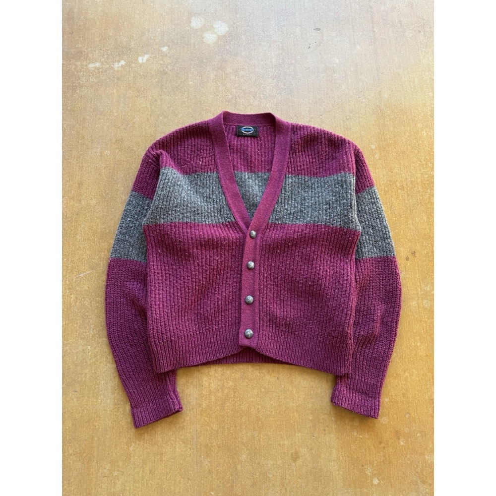 VTG 80s 90s Jantzen Goth Fuzzy Cardigan Acrylic Wool Blend Sweater Purple WMNS L